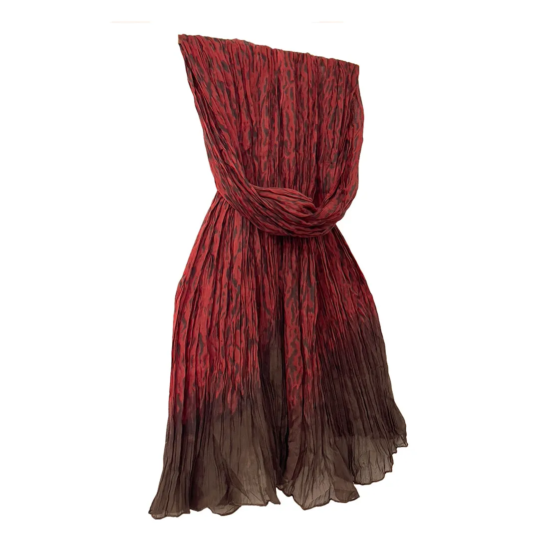 Maroon & Brown Ombre Abstract Printed & Pleated Polyester Scarf