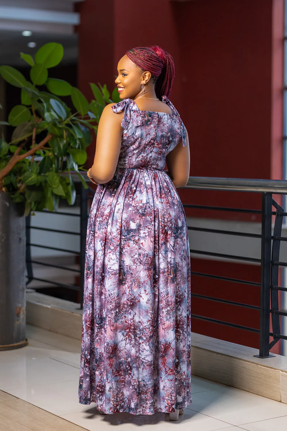 Maroon floral crush maxi dress