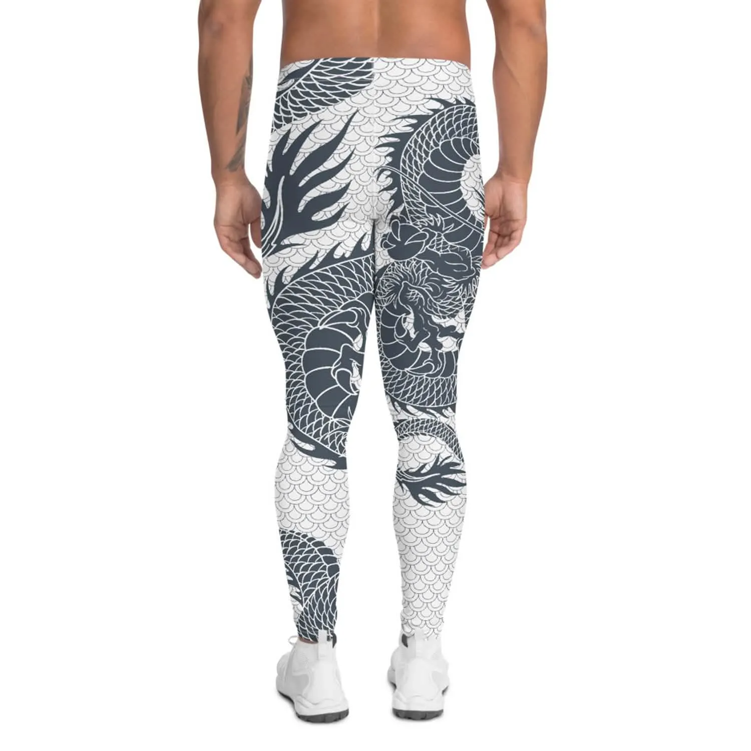 Men's Dragon Emblem Performance Leggings in White and Gray