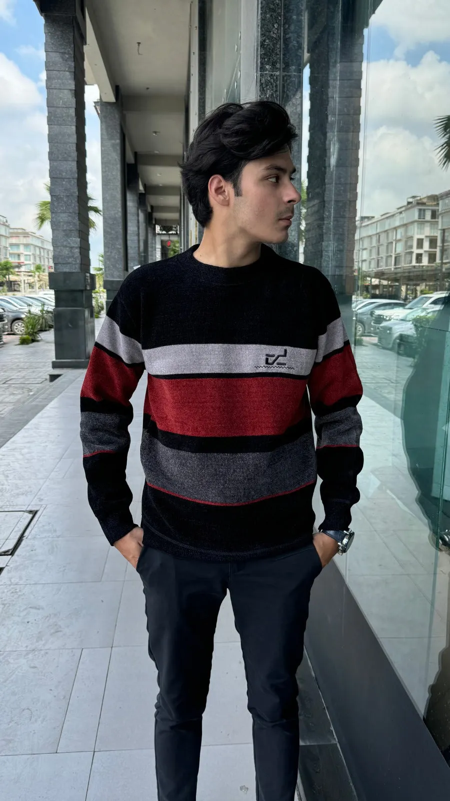 Mens imported red and gray lining sweater