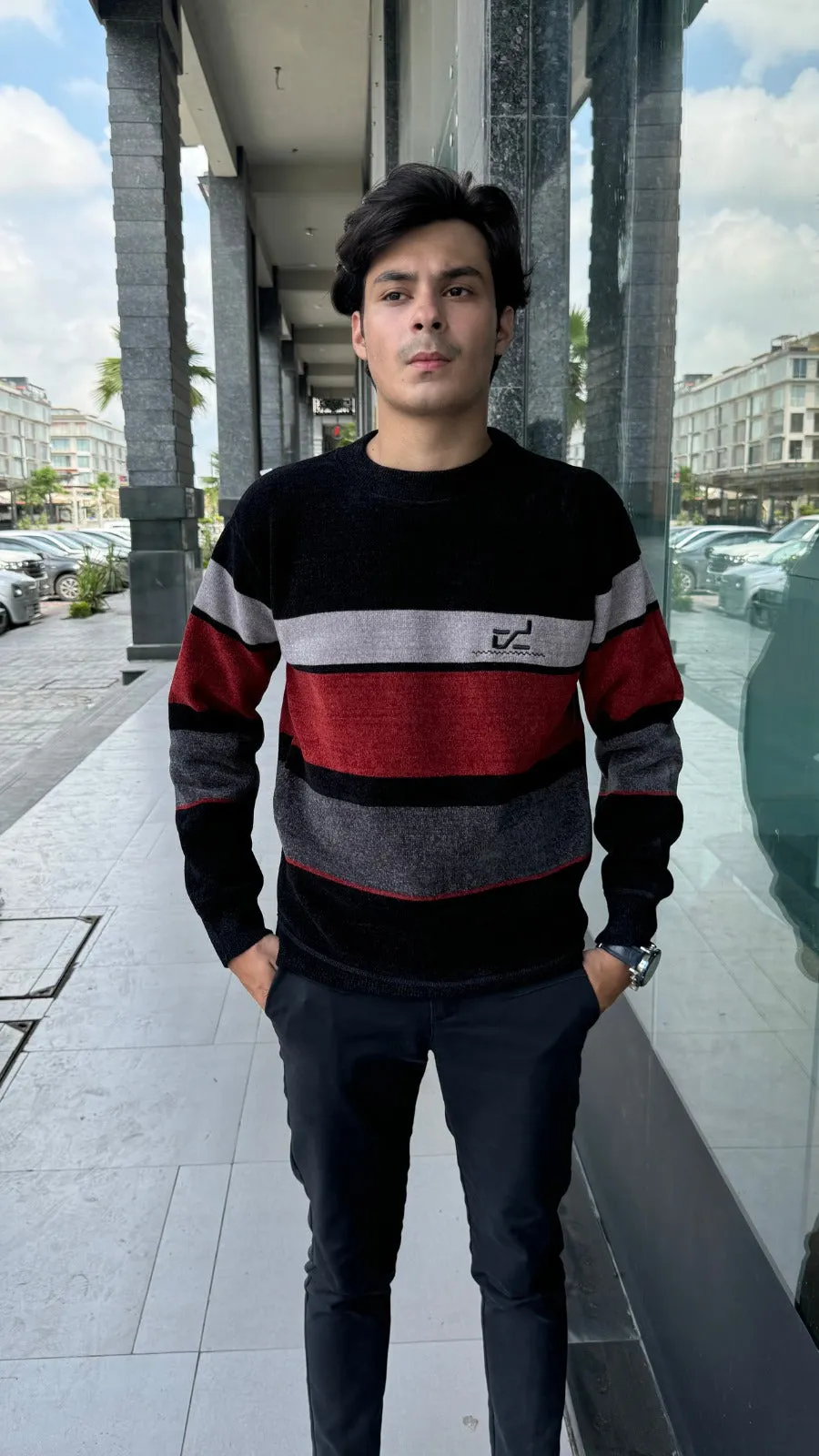 Mens imported red and gray lining sweater