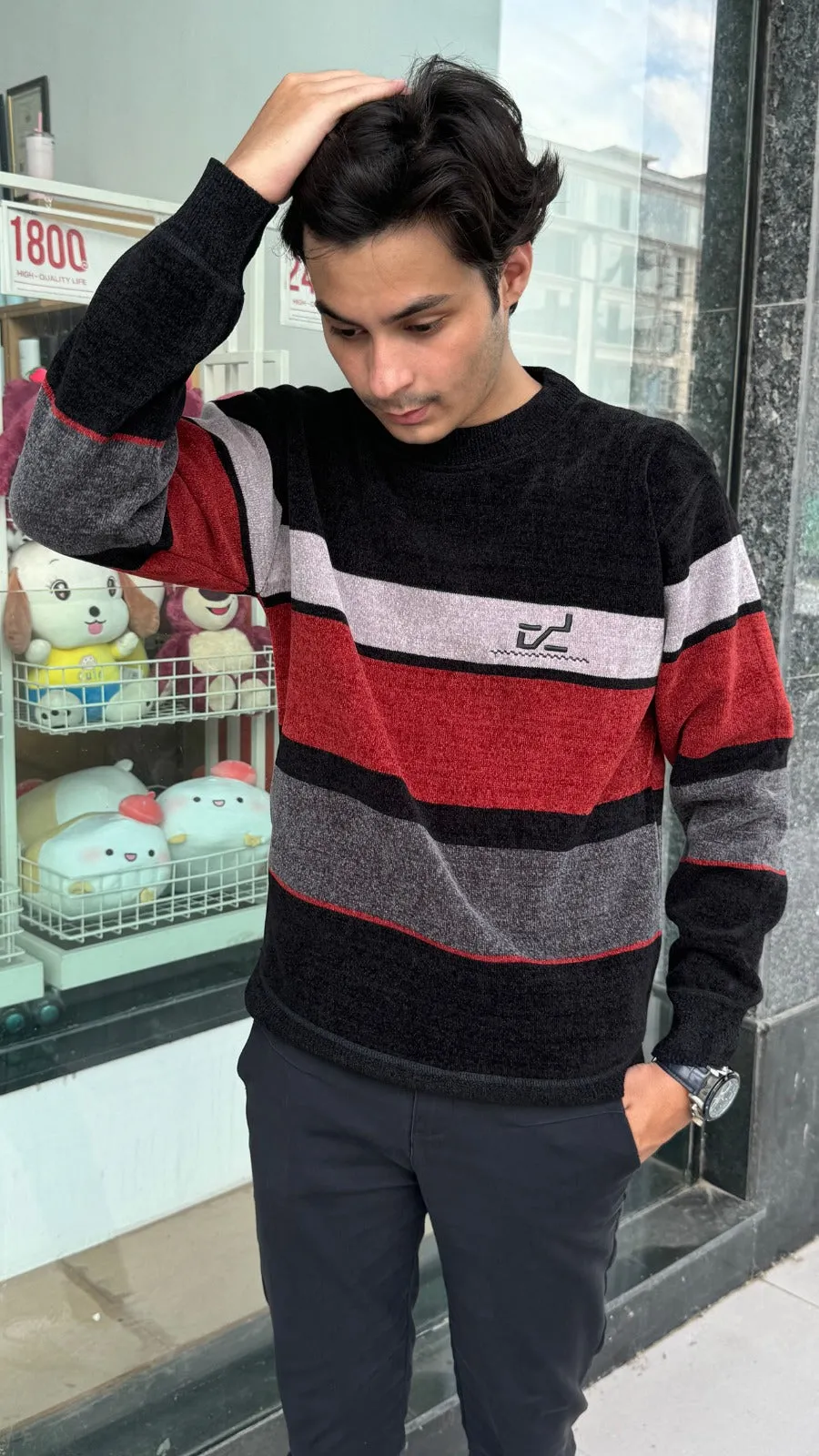 Mens imported red and gray lining sweater