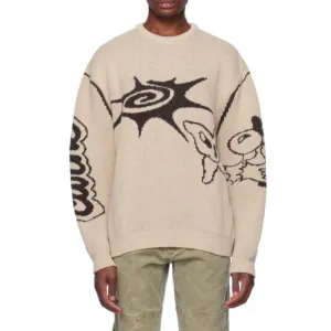 Men's Wool Blend Custom Crew Neck Sweater - Long Sleeve with Unique Tribal Design