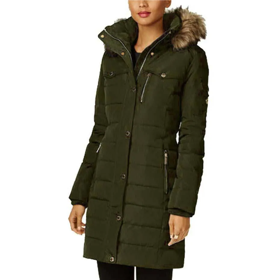 MICHAEL Michael Kors Women's Down Winter Coat with Faux Fur Hood