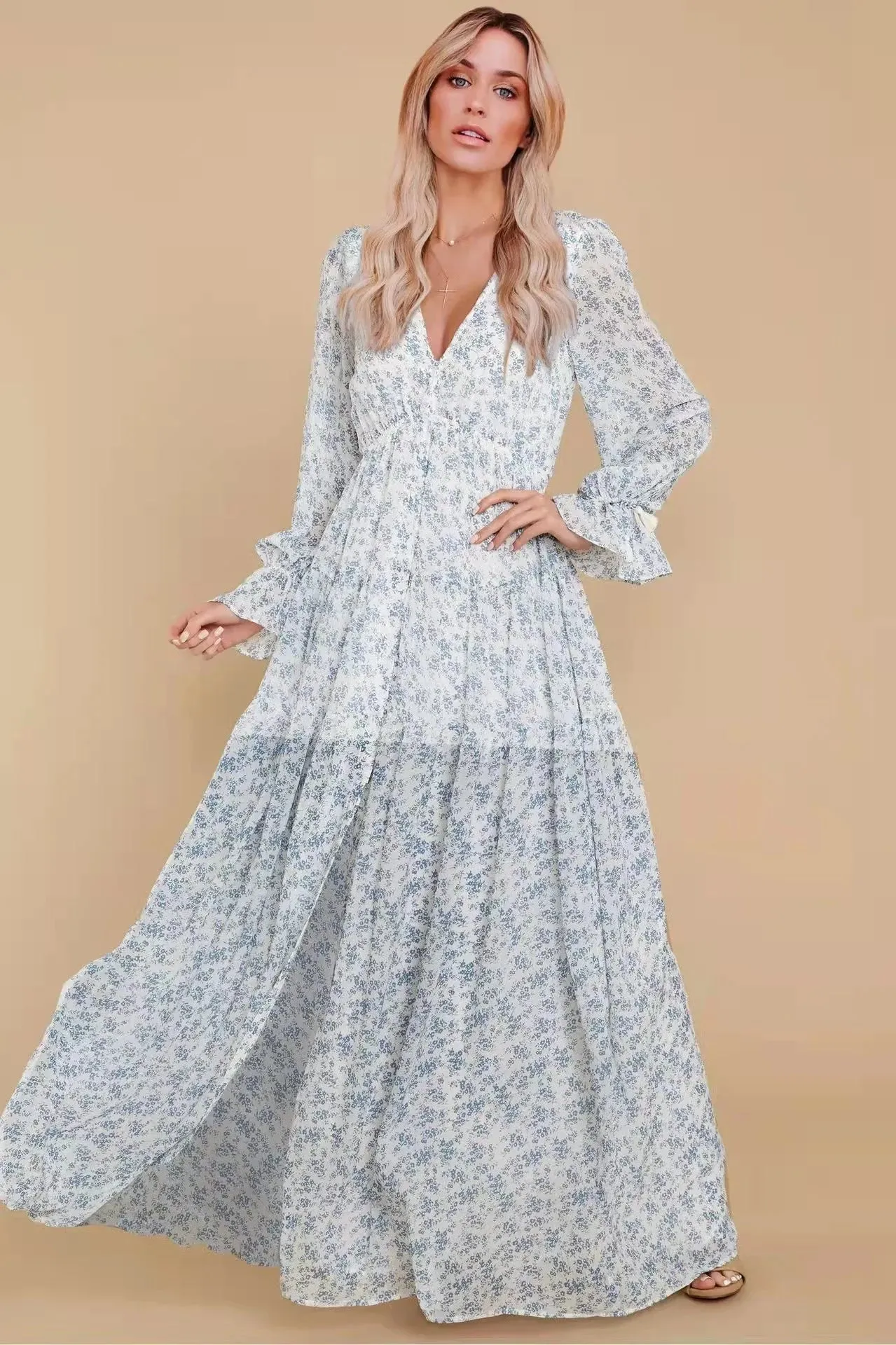 MIDUO Classy Boho Chic Cotton Poly Blend Maxi Dress