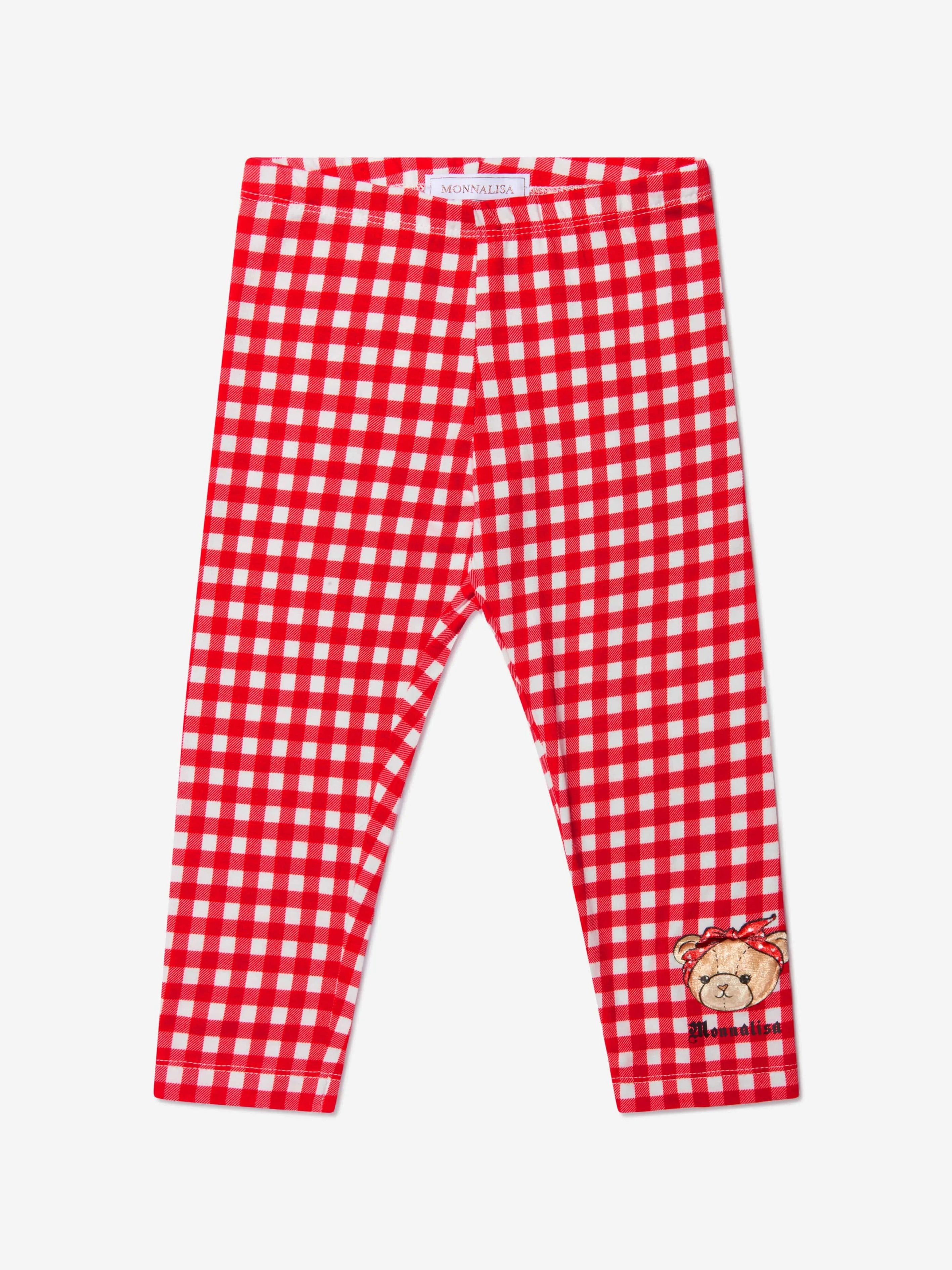 Monnalisa Girls Cotton Gingham Teddy Leggings