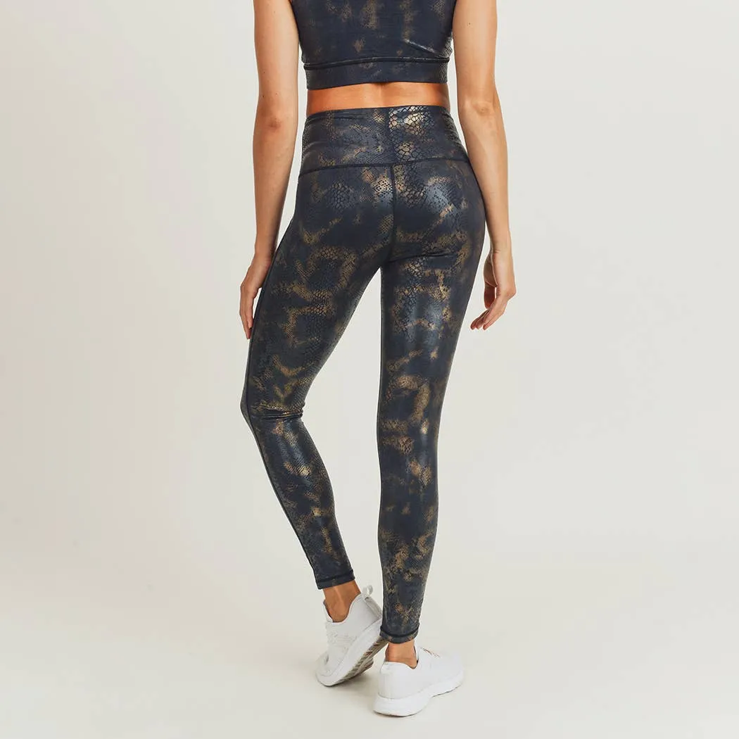 Mono B Black Gold Snake Foil Print Highwaist Leggings