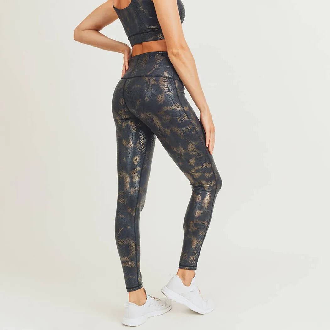 Mono B Black Gold Snake Foil Print Highwaist Leggings