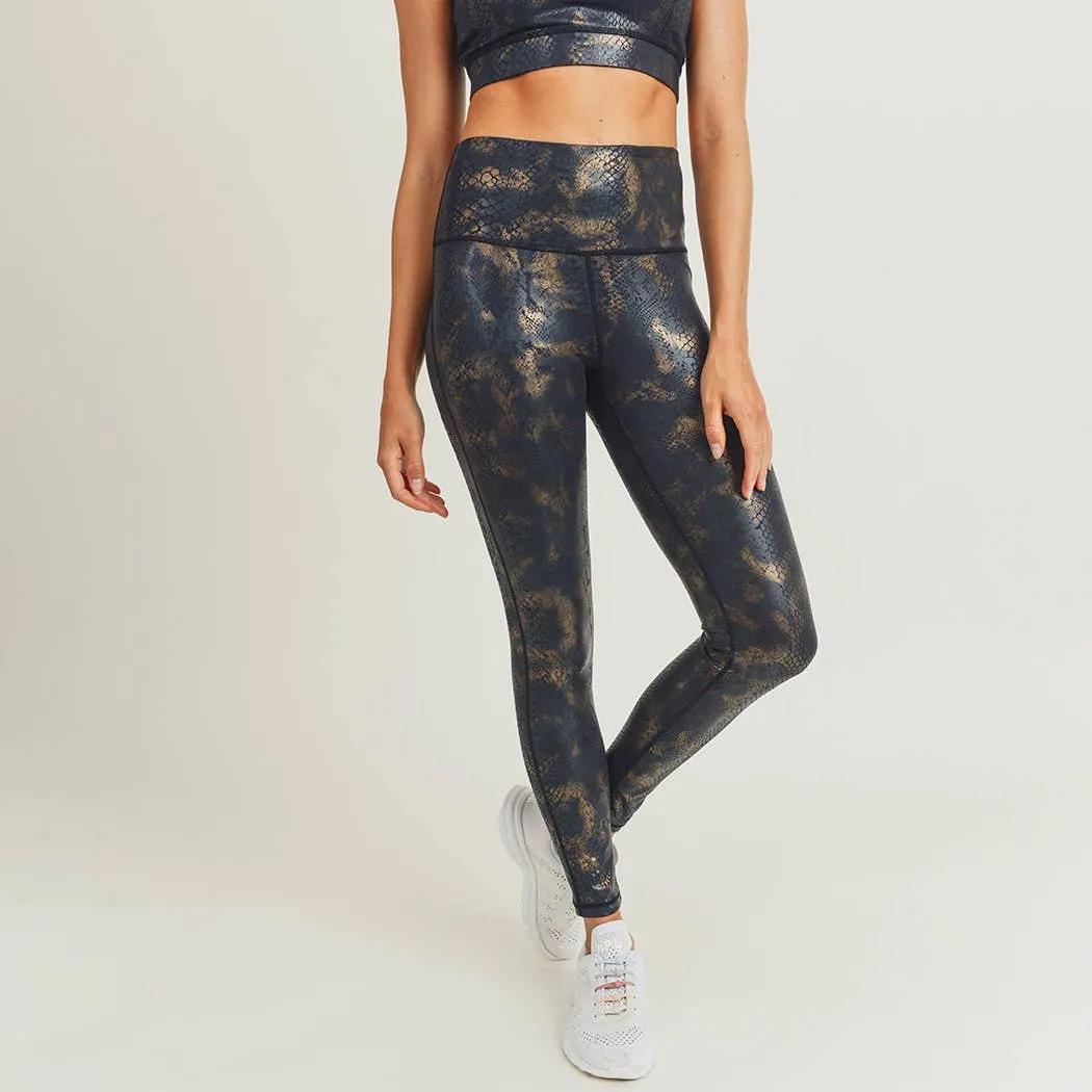 Mono B Black Gold Snake Foil Print Highwaist Leggings