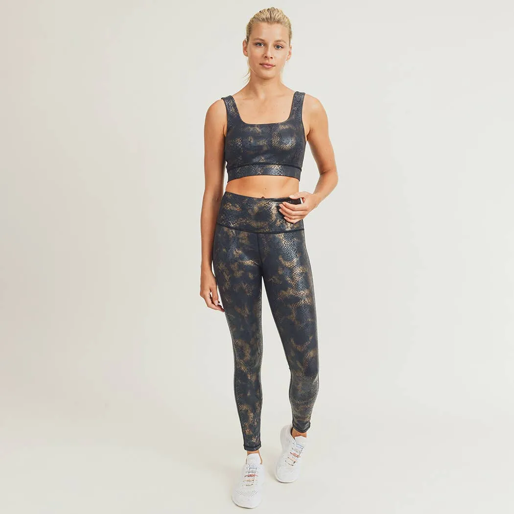 Mono B Black Gold Snake Foil Print Highwaist Leggings