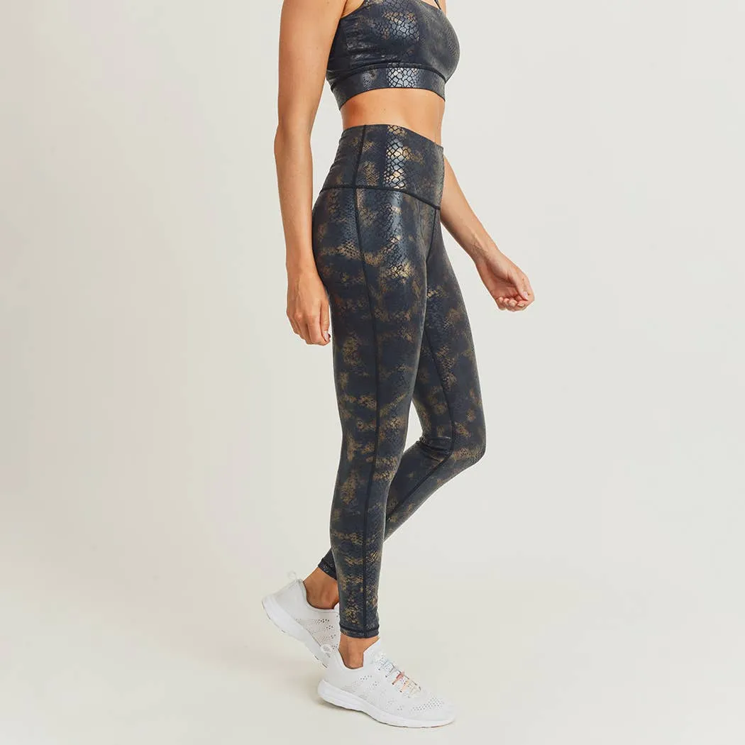 Mono B Black Gold Snake Foil Print Highwaist Leggings