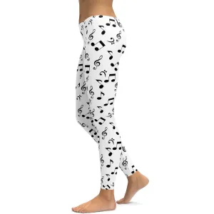 Music Notes White Leggings