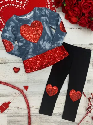 My Sparkling Heart Sequin Patched Legging Set