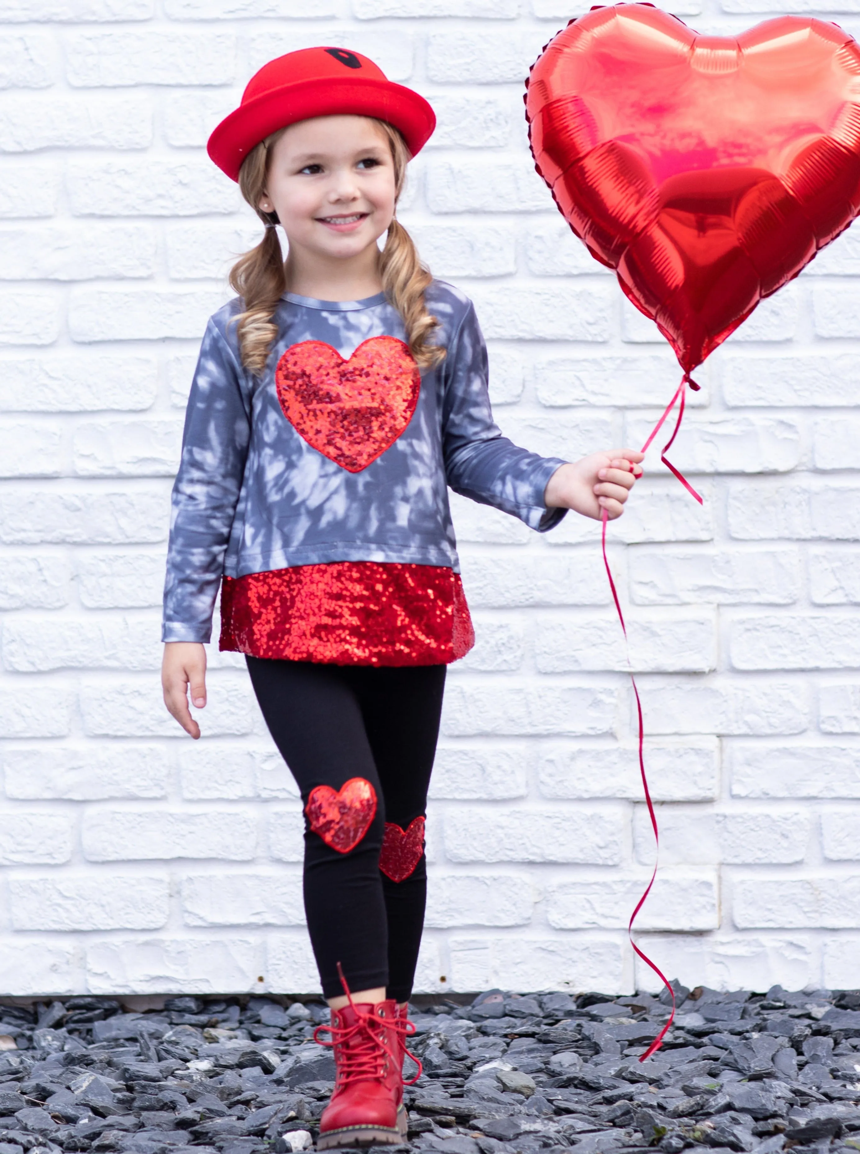 My Sparkling Heart Sequin Patched Legging Set