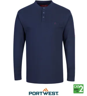 Navy Bizflame™ 7oz FR Antistatic Henley Shirt by Portwest - Style FR32NA