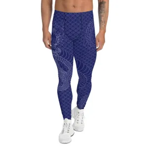 Navy Blue Dragon Print Men's Active Leggings for Performance and Comfort