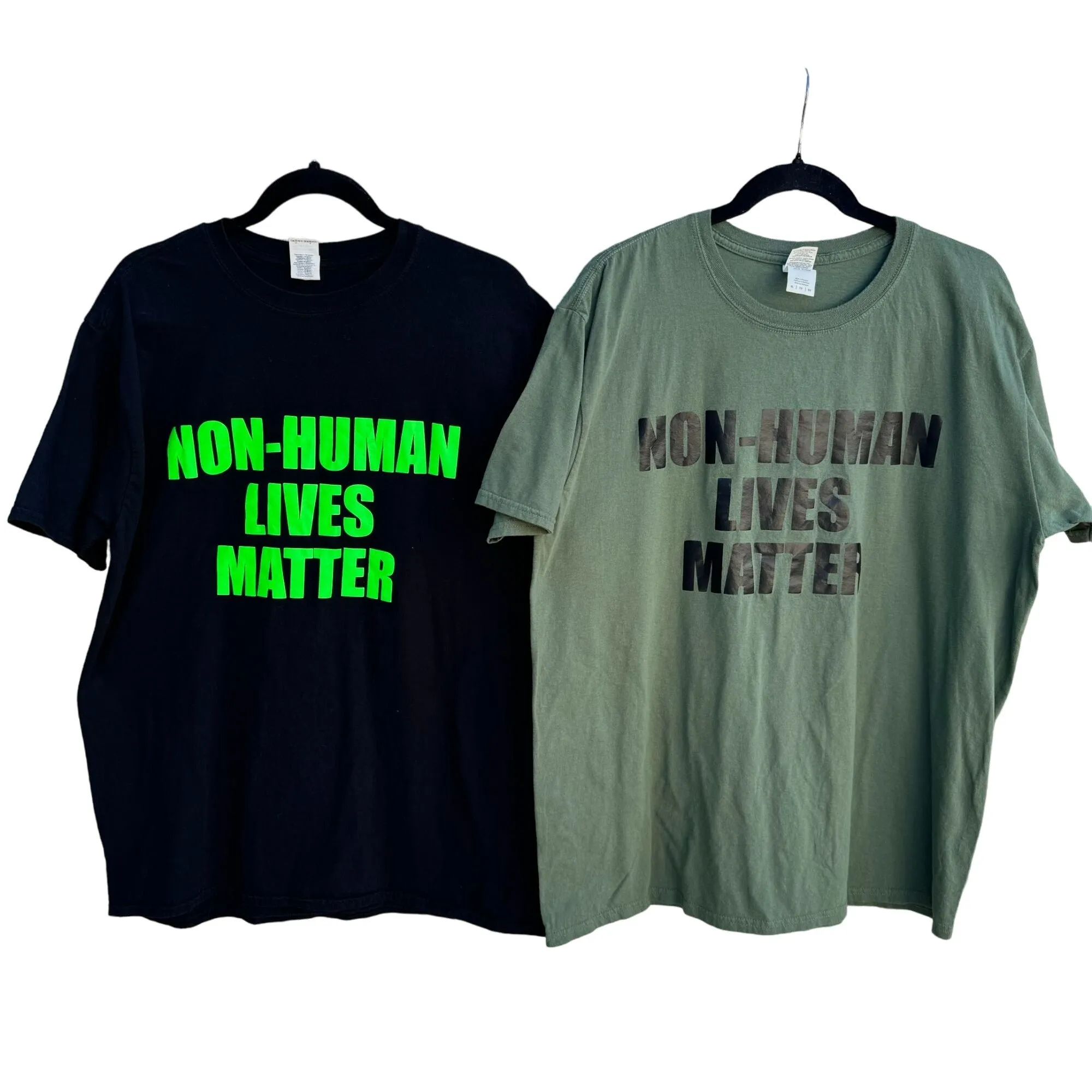 Non-Human Lives Matter Handmade Gildan Softstyle Cotton Black Olive Green Shirts