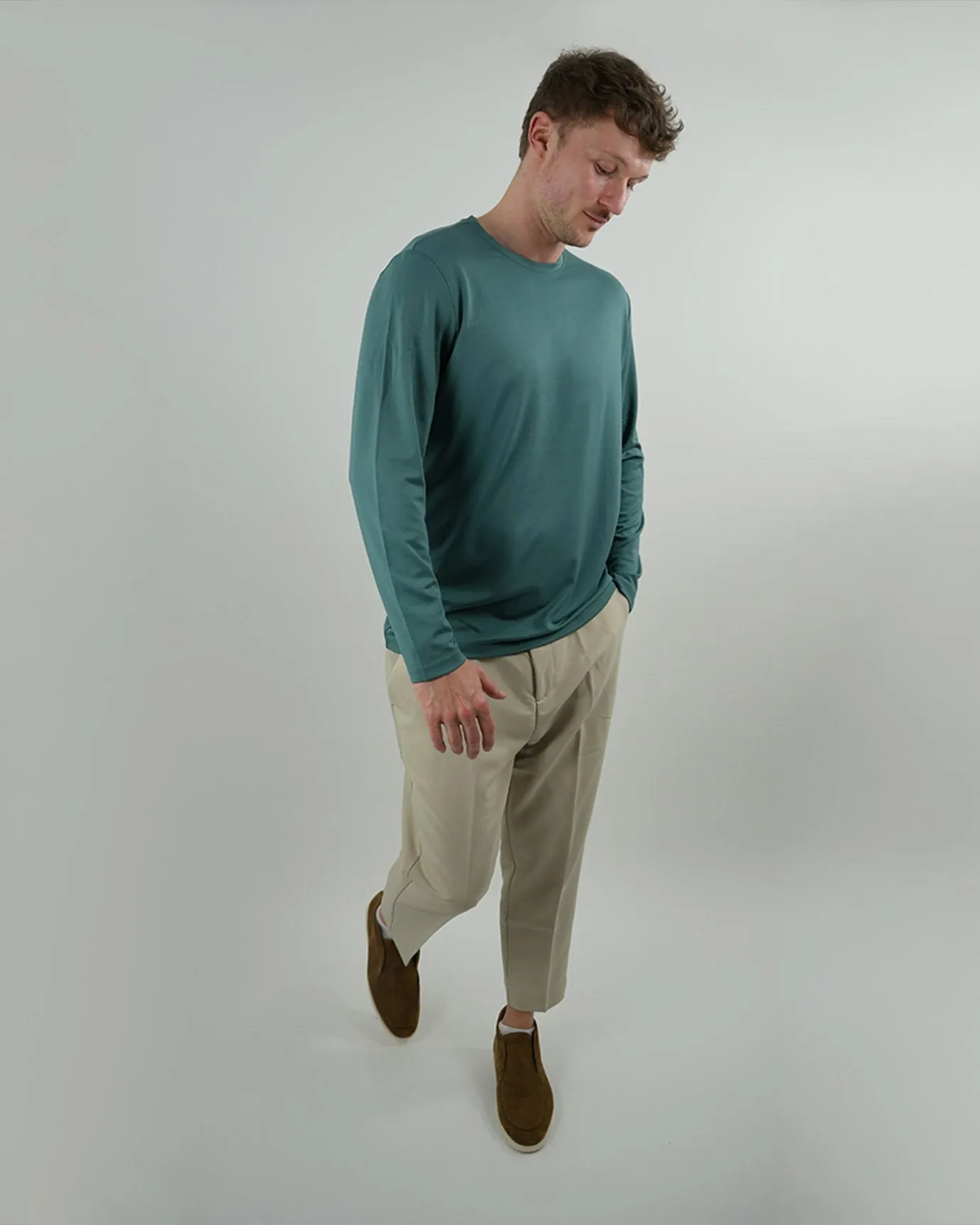 Non Iron Mulberry Silk Long Sleeve t-shirt - Light Green