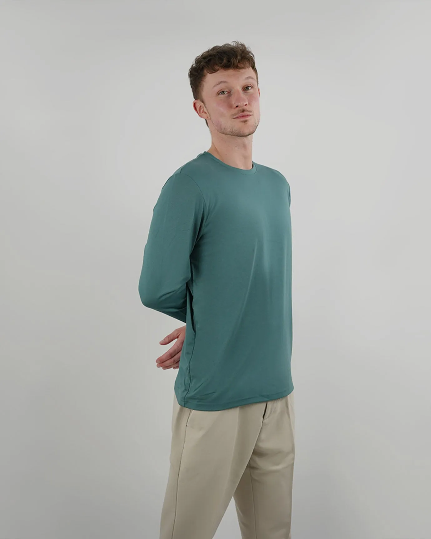 Non Iron Mulberry Silk Long Sleeve t-shirt - Light Green