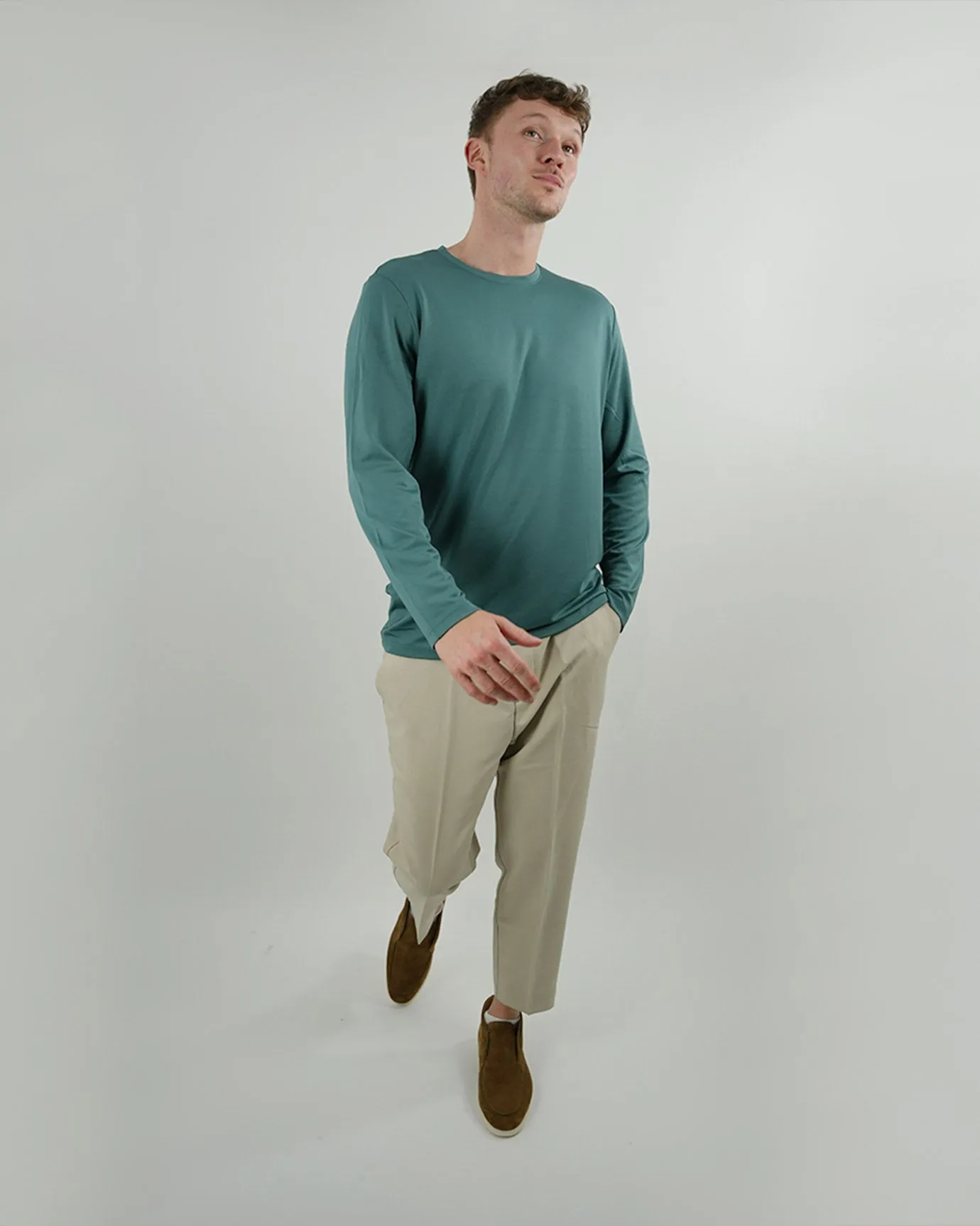 Non Iron Mulberry Silk Long Sleeve t-shirt - Light Green