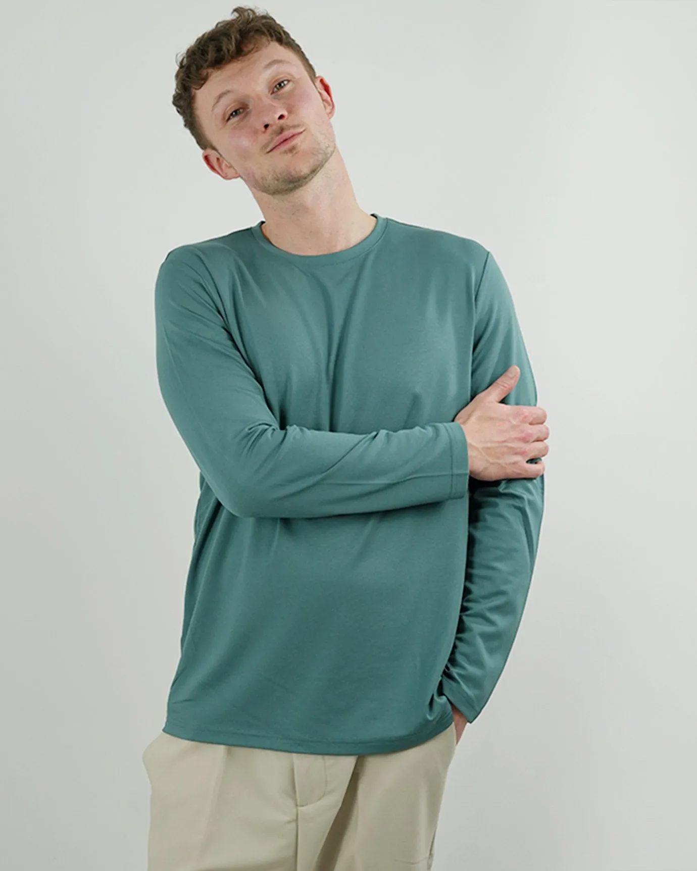 Non Iron Mulberry Silk Long Sleeve t-shirt - Light Green