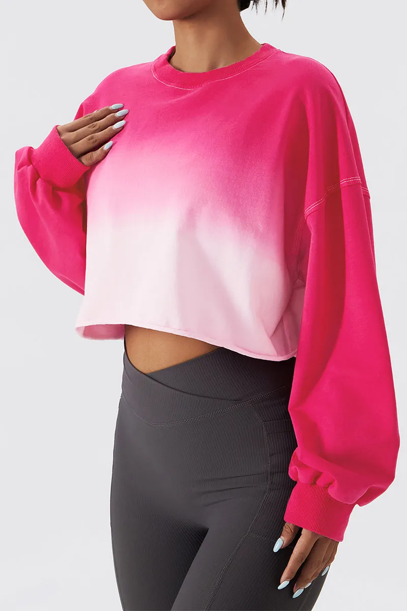 Ombré Oversized Cropped Long Sleeve Sweatshirt