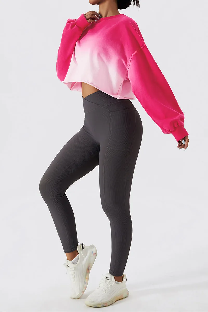 Ombré Oversized Cropped Long Sleeve Sweatshirt