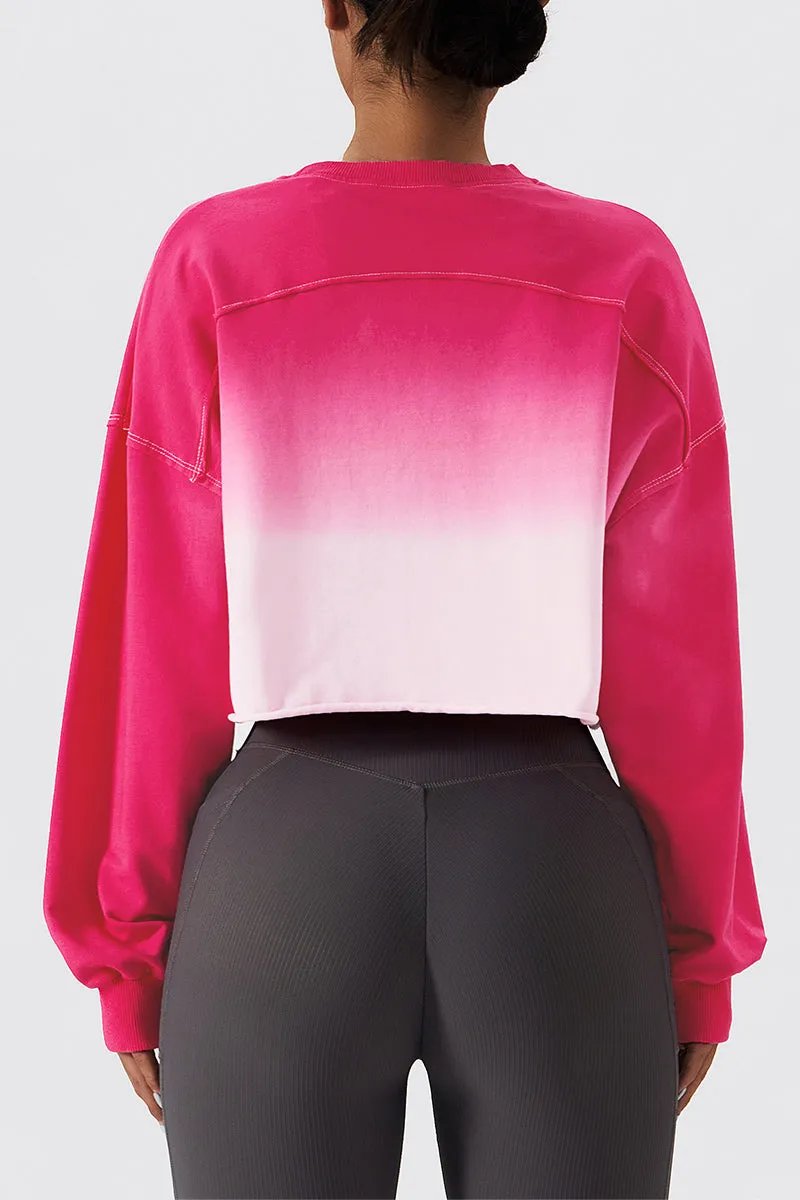 Ombré Oversized Cropped Long Sleeve Sweatshirt