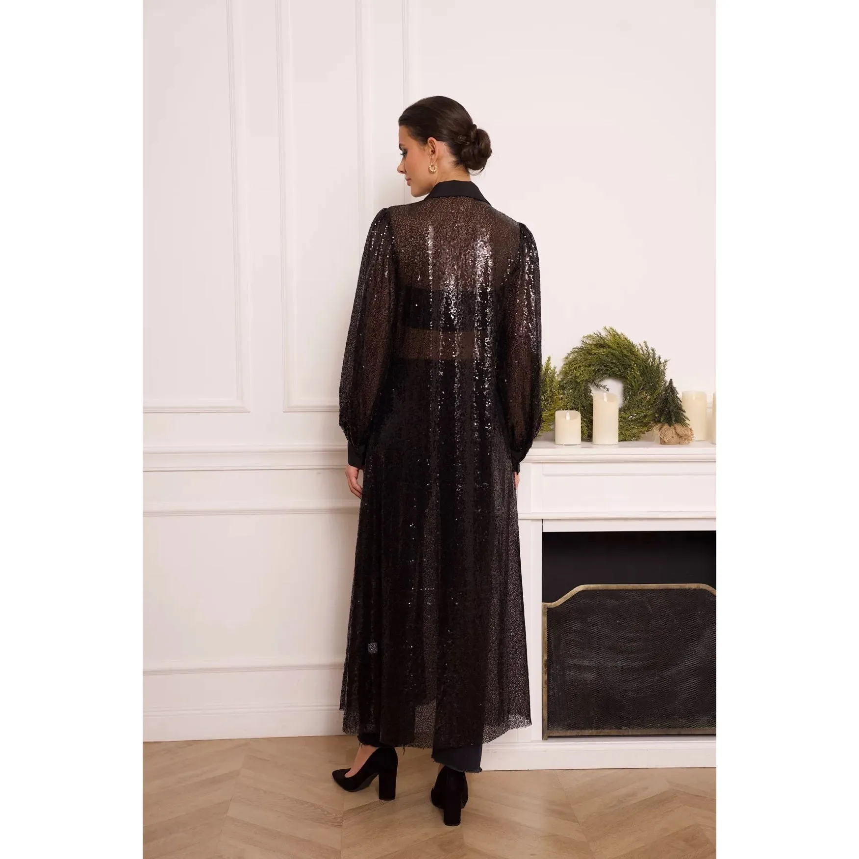 On Trend Sequin Maxi Shirt Dress