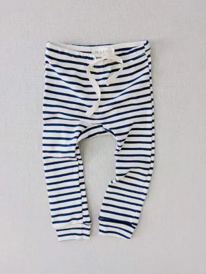 organic cotton drawstring striped leggings - natural/blue