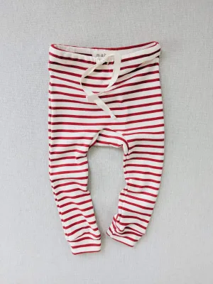 organic cotton drawstring striped leggings - natural/scarlet