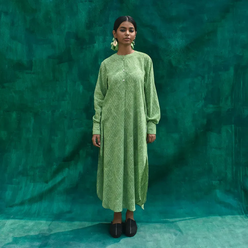 Organic Cotton Kurta for Women | Green | Floral Print