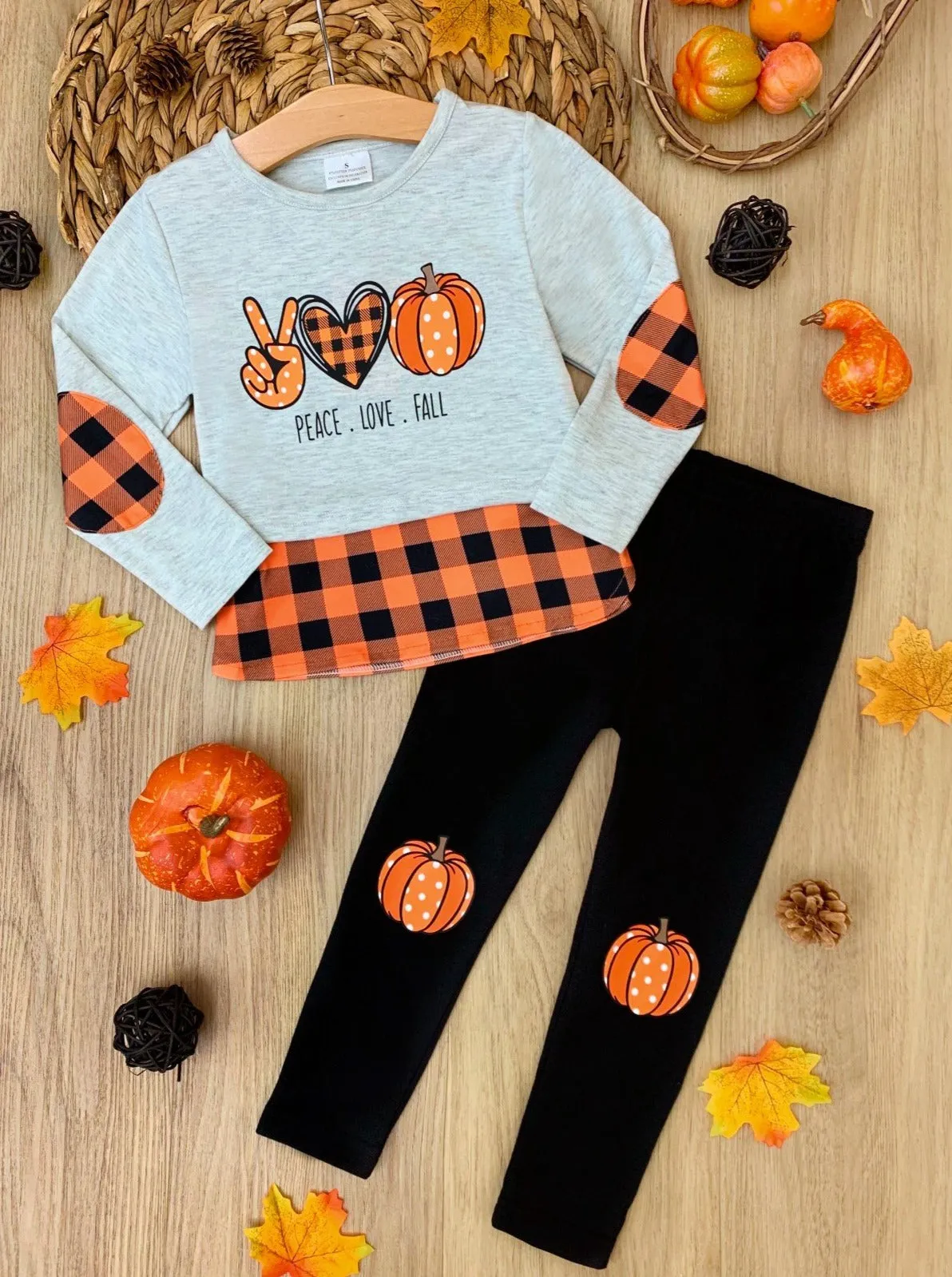 Peace, Love, Fall Tunic And Patched Legging Set