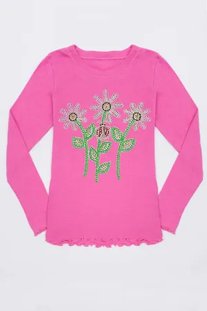 Pink Daisy Flower Cute Long Sleeve Tee  - Girls