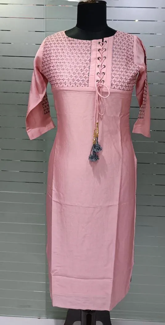 Pink Kurti with Lace-Up Detailing and Tassels