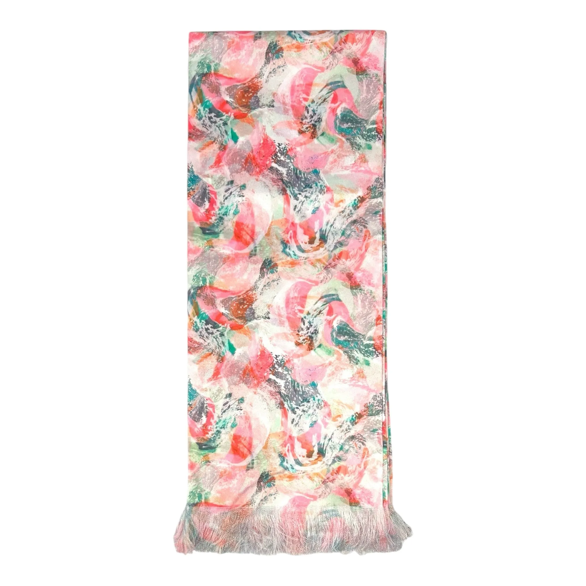 Pink Wavy Printed Scarf With Pocket Square