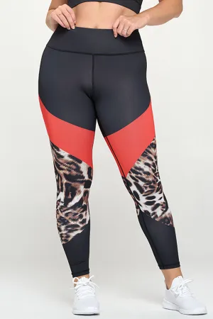 Plus Size Colorblock Cheetah Active Leggings