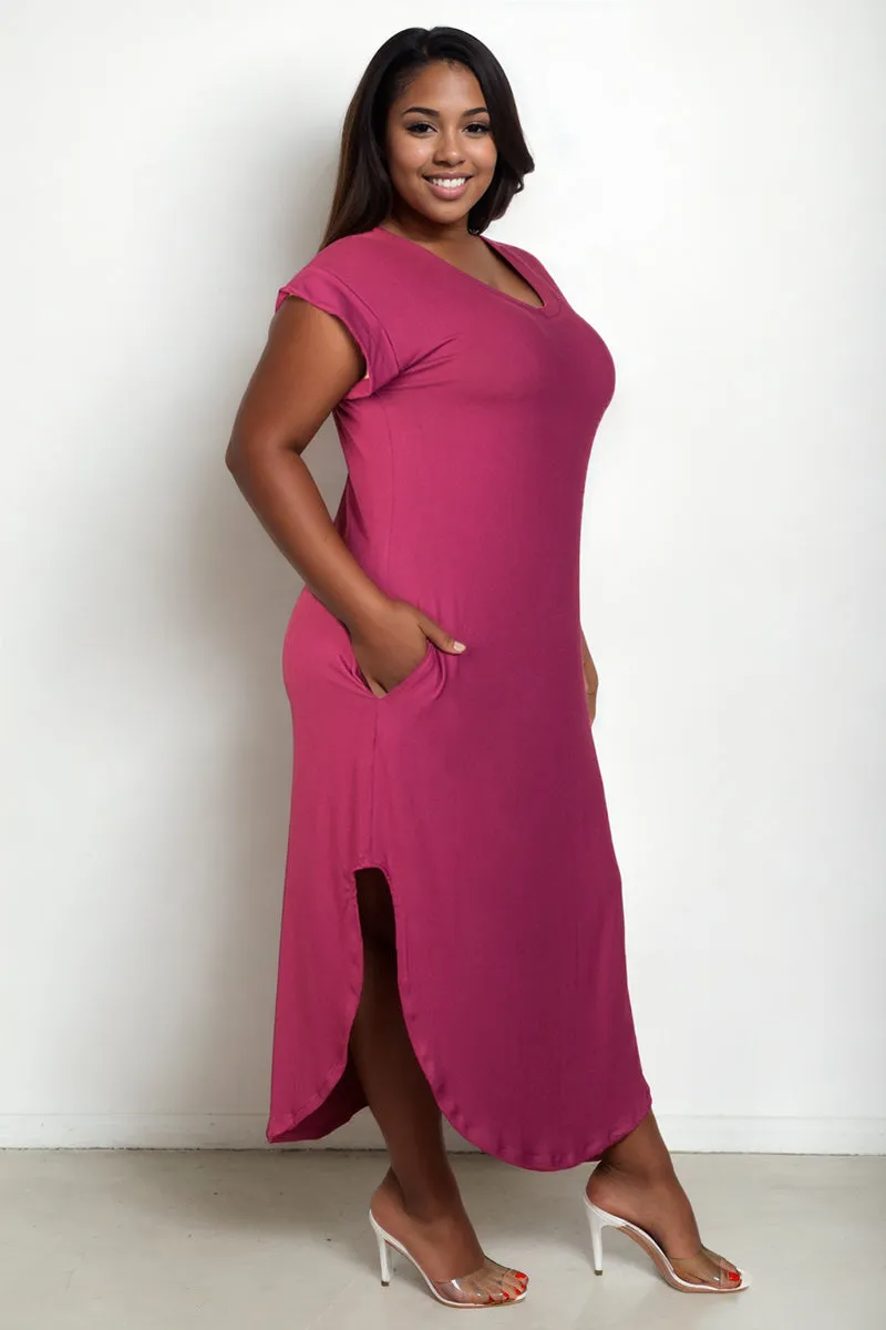 Plus Size Hidden Pocket Batwing Sleeve V Neck Long Dress (CAPELLA)