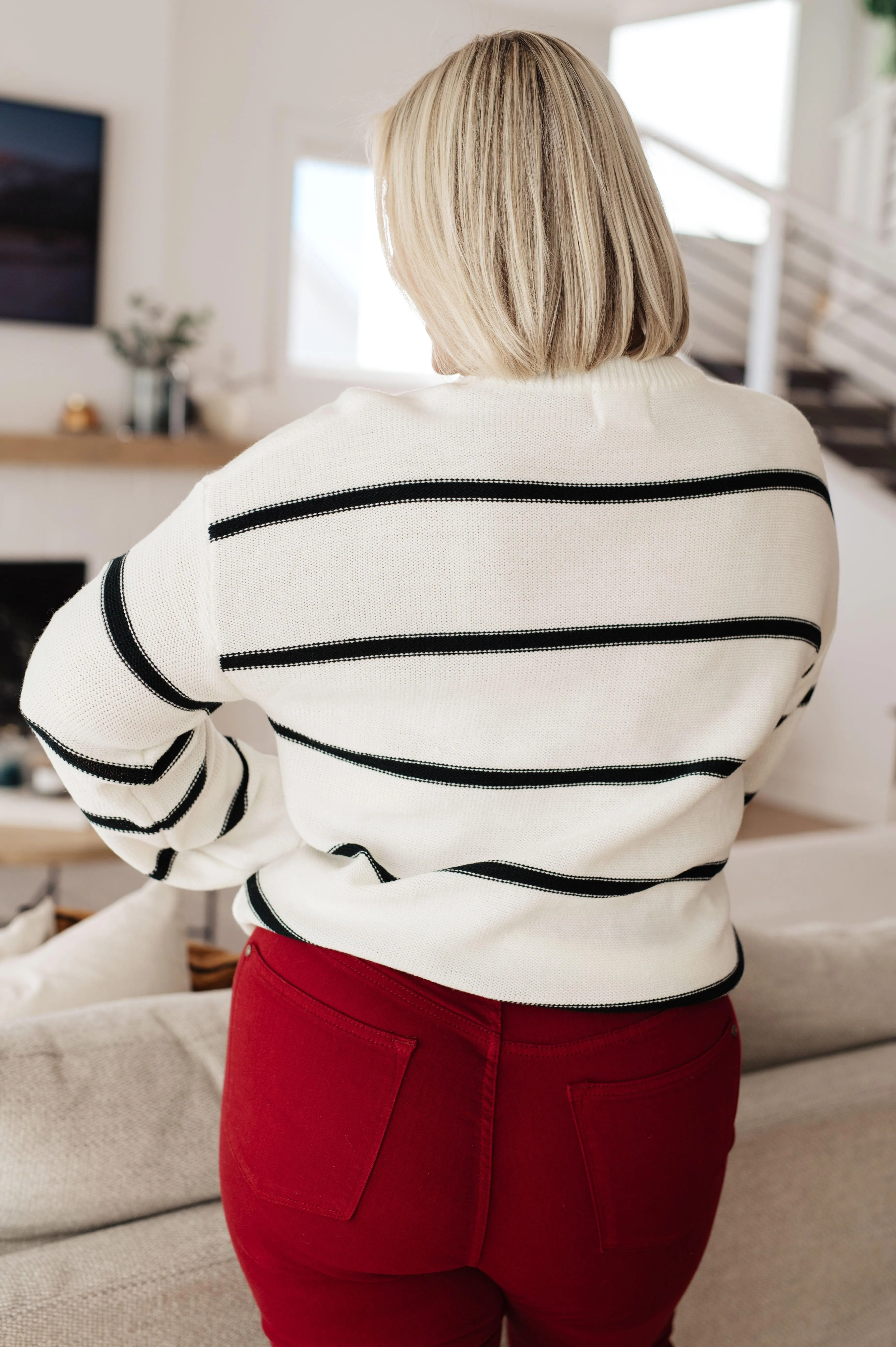 Plus Striped Bell Sleeve Sweater