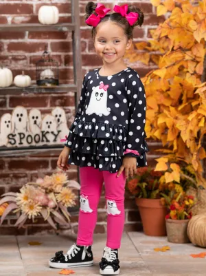 Polka Dot Boos Ruffle Tunic and Legging Set