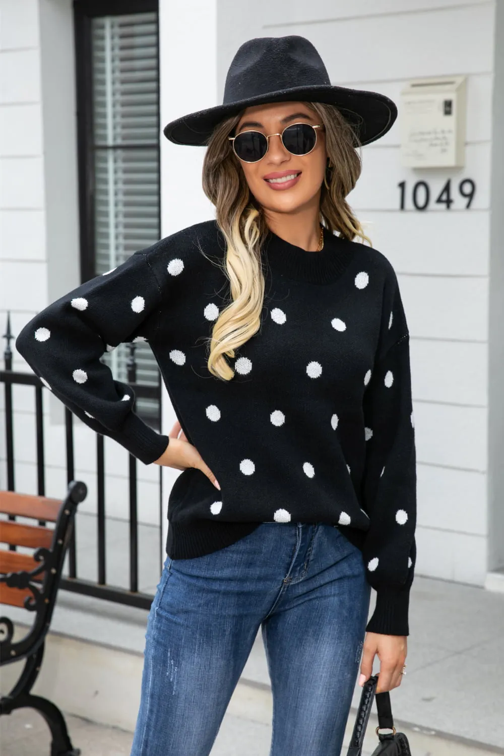 Polka Dot Round Neck Sweater