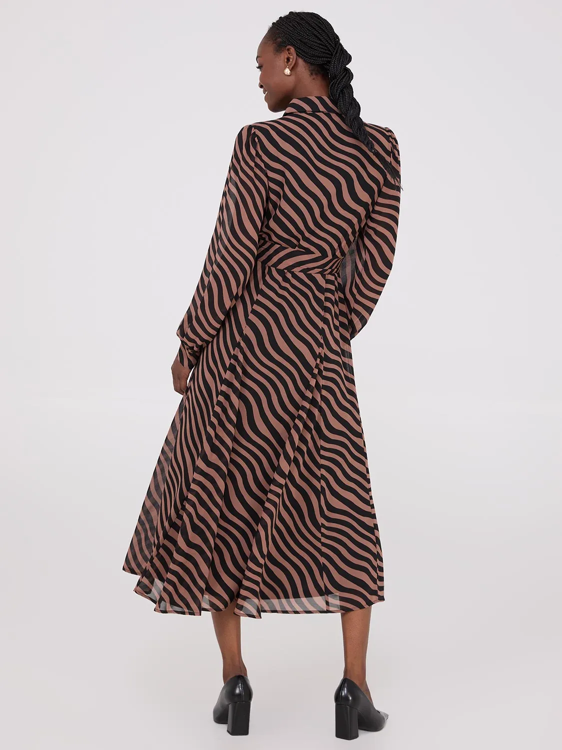 Printed Chiffon Maxi Shirt Dress