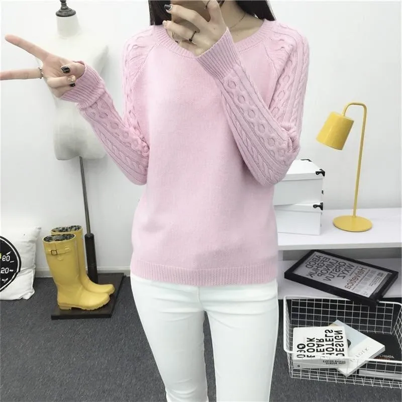 Pullover Solid Basic Knitted Sweater