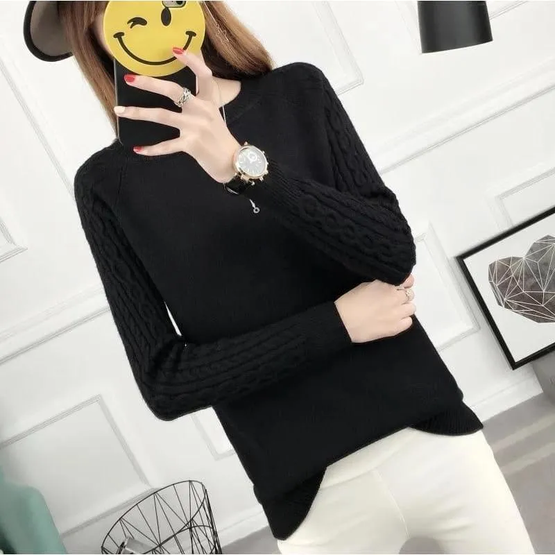 Pullover Solid Basic Knitted Sweater