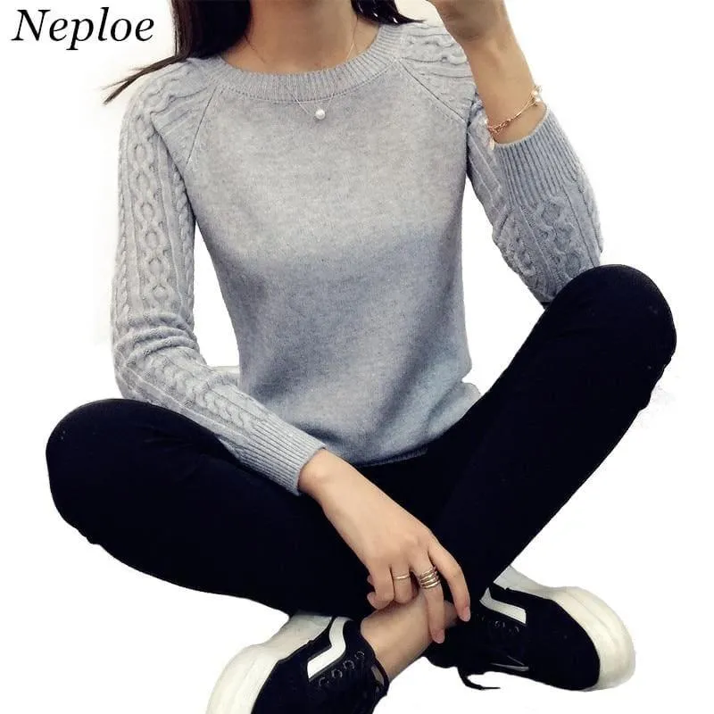 Pullover Solid Basic Knitted Sweater