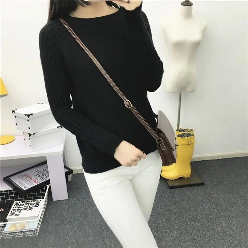 Pullover Solid Basic Knitted Sweater