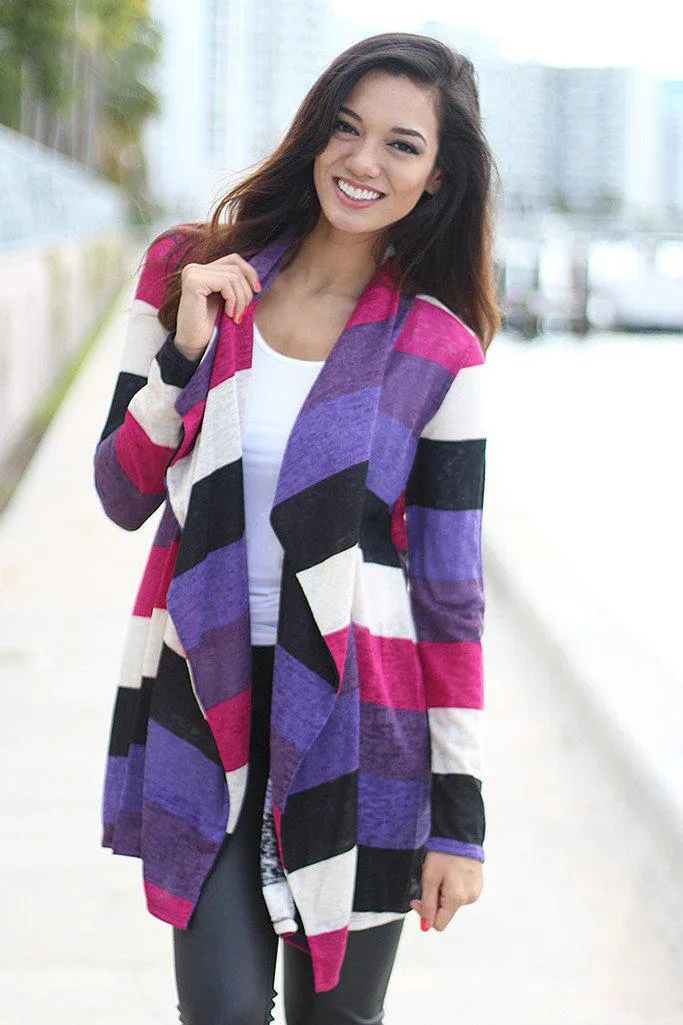 Purple Color Block Cardigan