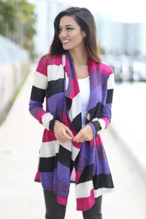 Purple Color Block Cardigan