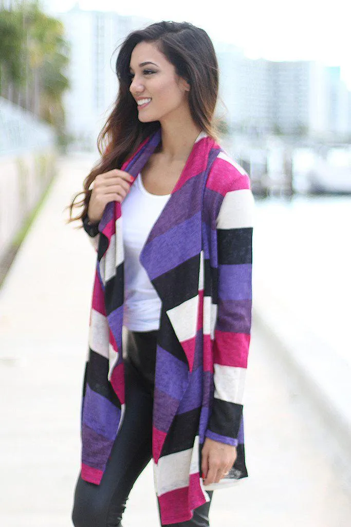 Purple Color Block Cardigan