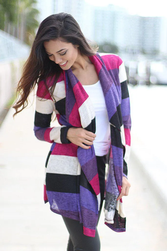 Purple Color Block Cardigan